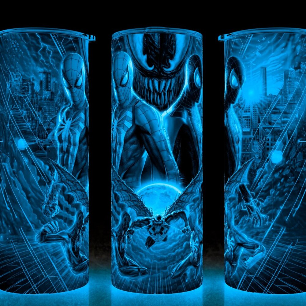 Glow in the Dark Spiderman and Venom Fighting Comic Book Heroes  Cup Mug Tumbler
